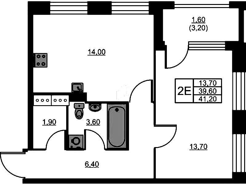 1-комнатная квартира 41.2 м², 4/13 эт., ЖК «Тайм Сквер»